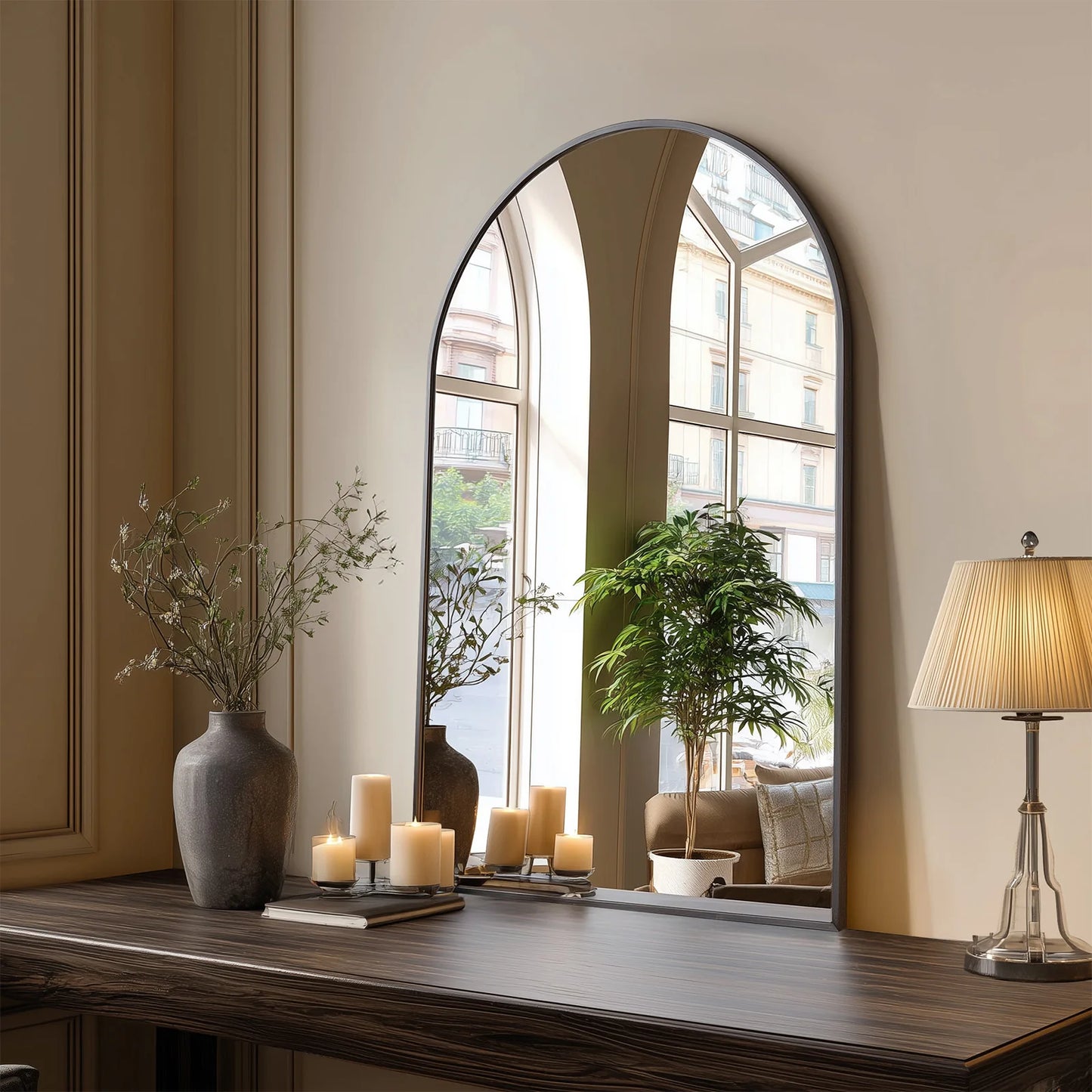Arched Metal Framed Wall Mirror