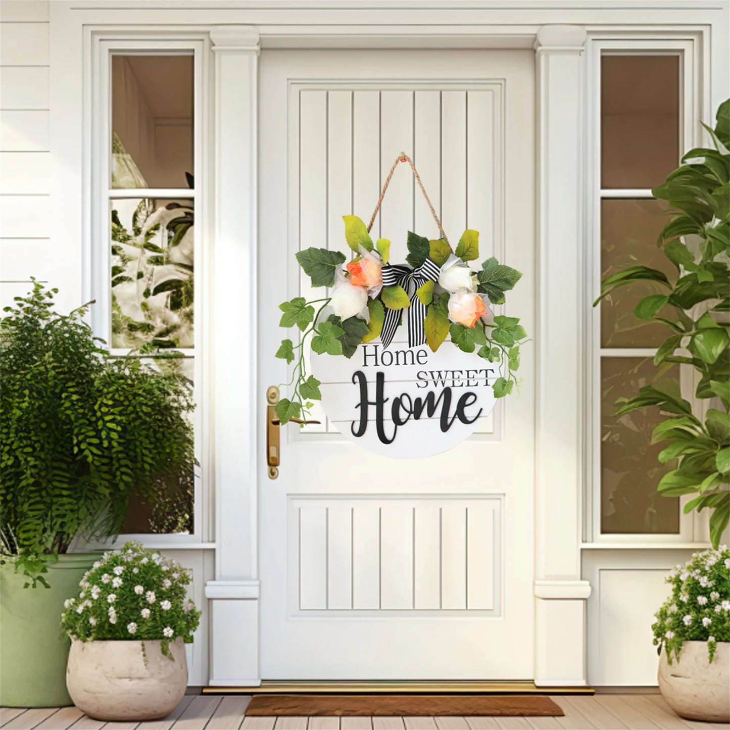 Rustic Wooden Welcome Sign with Flower Wreath