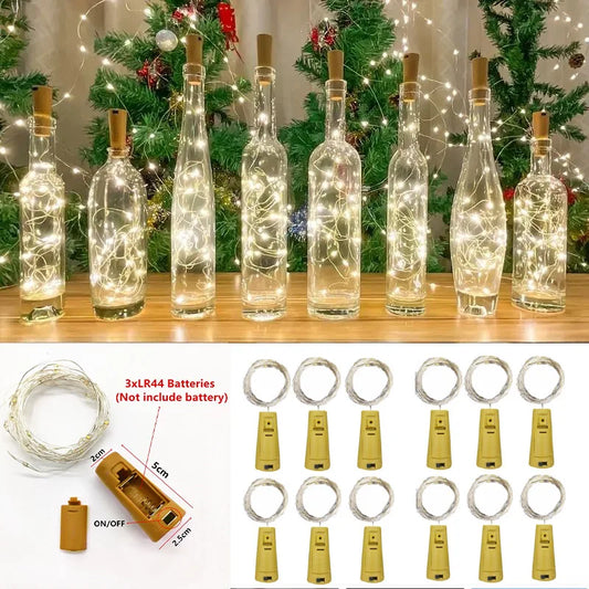 6PCS LED Bottle Cork Lights – Battery-Powered Fairy String for Christmas & Parties