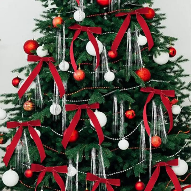 Velvet Red Christmas Wreath Bows – 12pcs Holiday Decoration Set