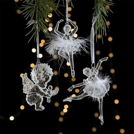 Crystal Angel & Dancing Girl Christmas Ornaments – Elegant Acrylic Pendant Decorations