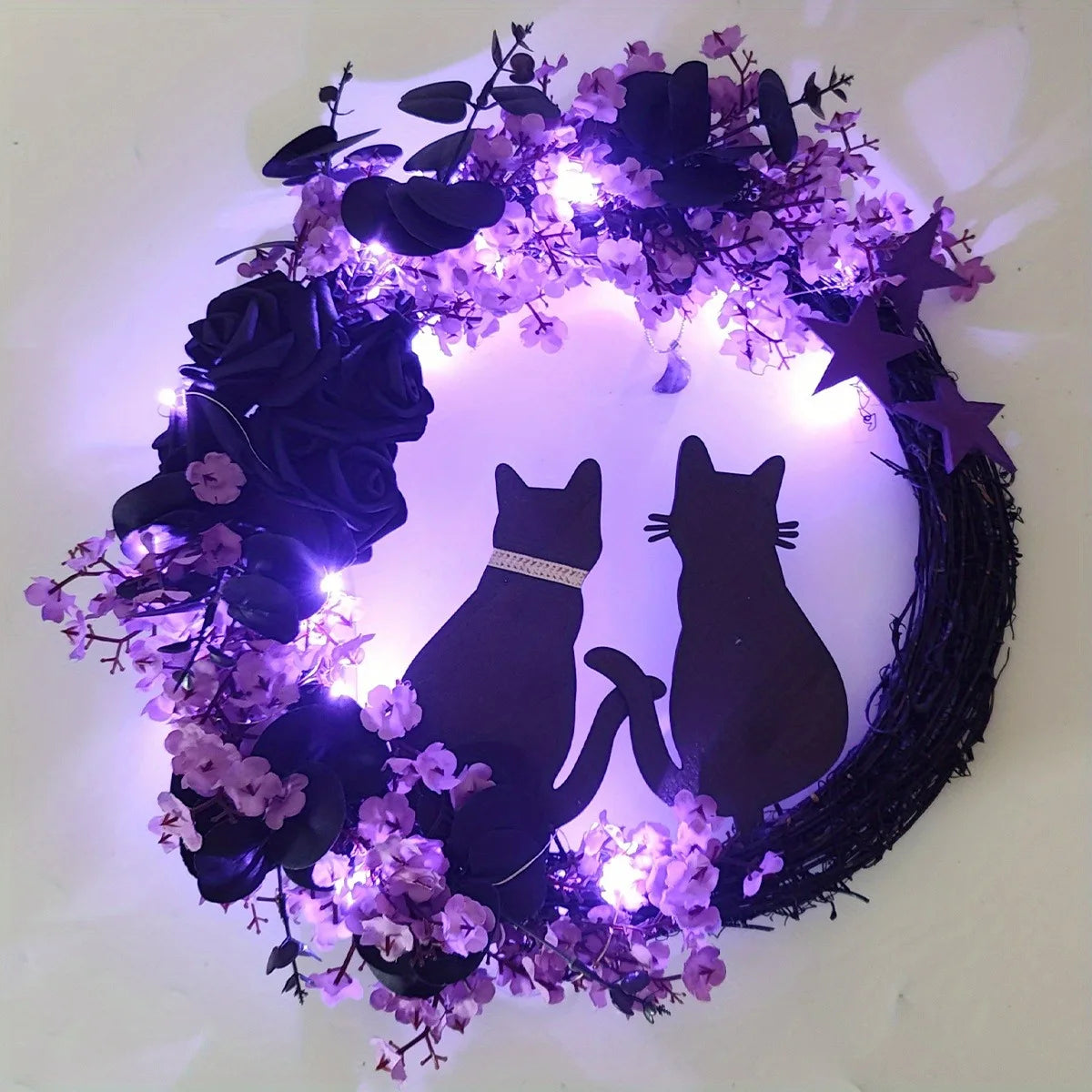 Black Cat Halloween Wreath – Crescent Spooky Front Door Décor