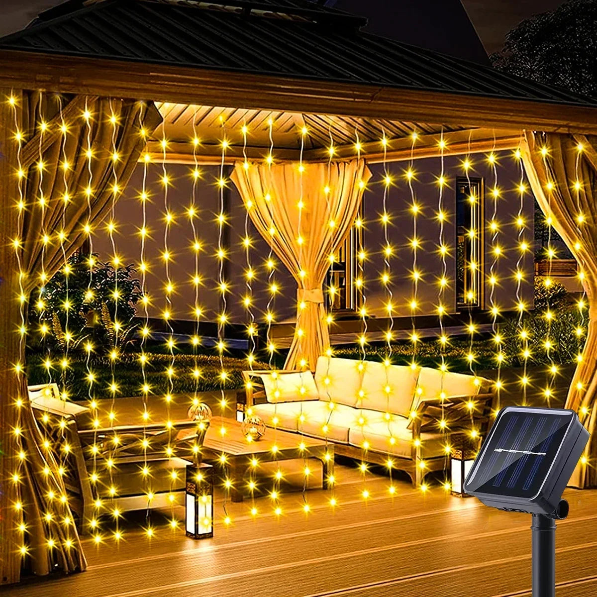 Solar Curtain String Lights – 8-Mode Outdoor Fairy Lights for Garden & Patio