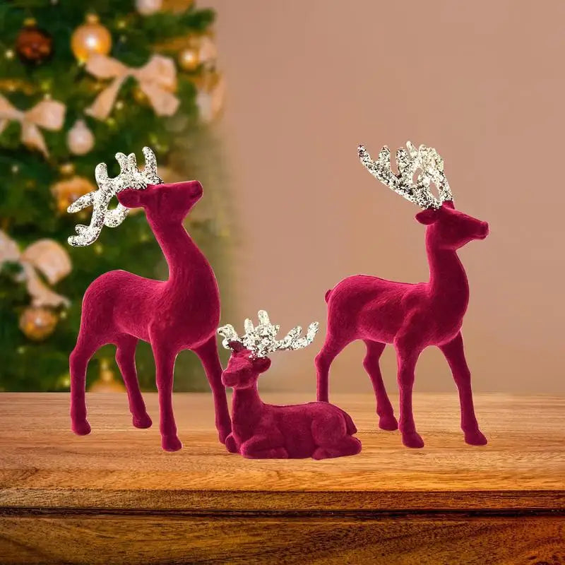 3PCS Retro Reindeer Christmas Decorations – Festive Elk Figurines