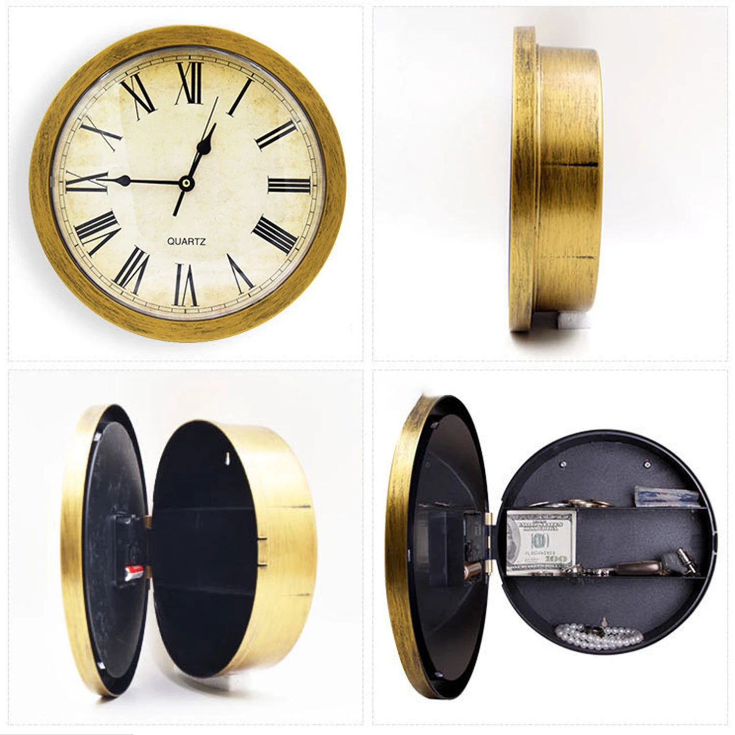 Hidden Storage Wall Clock with Secret Compartment