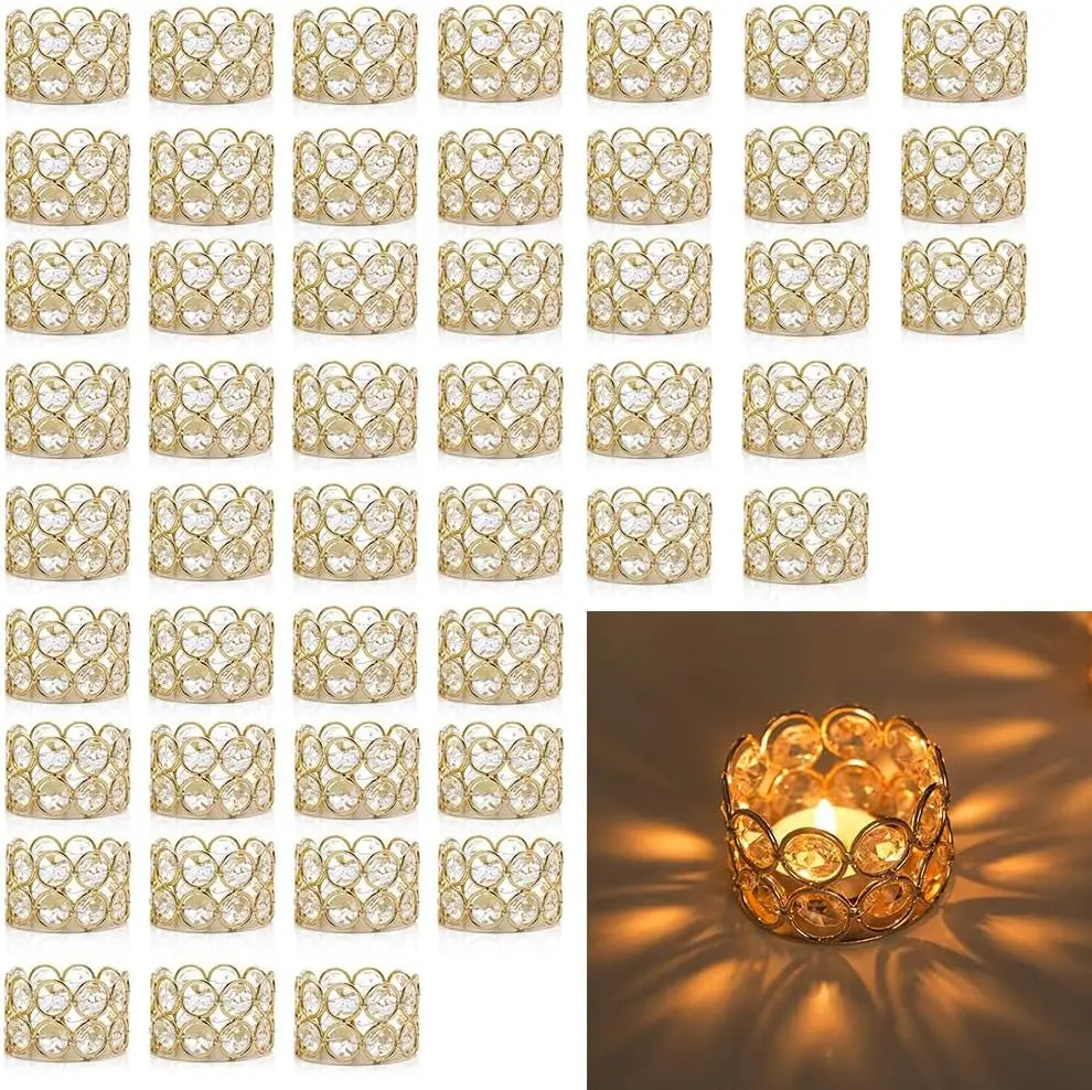 Gold Crystal Tea Light Candle Holders – 48PCS Elegant Wedding & Home Décor Set