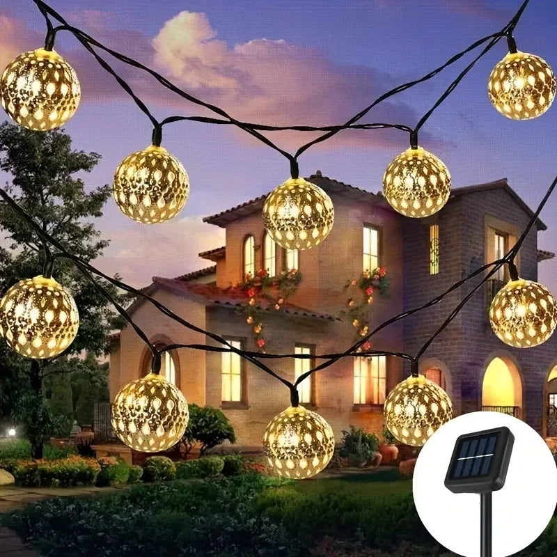 Solar Moroccan Metal String Lights – Colorful Outdoor Fairy Lights for Holidays