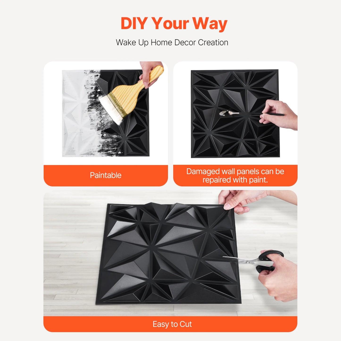 VEVOR 3D PVC Wall Panels – Modern Diamond Textured Tiles