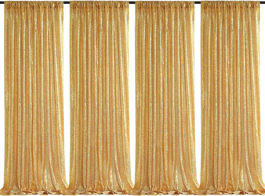 4-Pack Gold Sequin Backdrop Curtains – 2×8FT Glitter Fabric Panels for Parties & Weddings