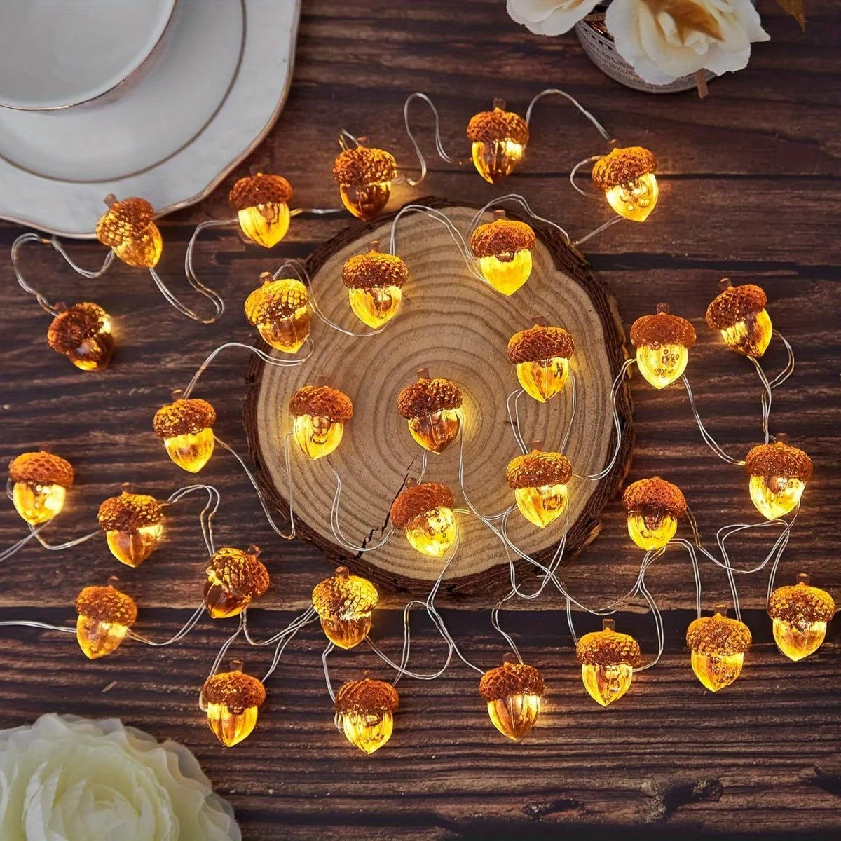 3D Acorn String Lights – Battery-Powered Thanksgiving & Christmas Decorative Lights