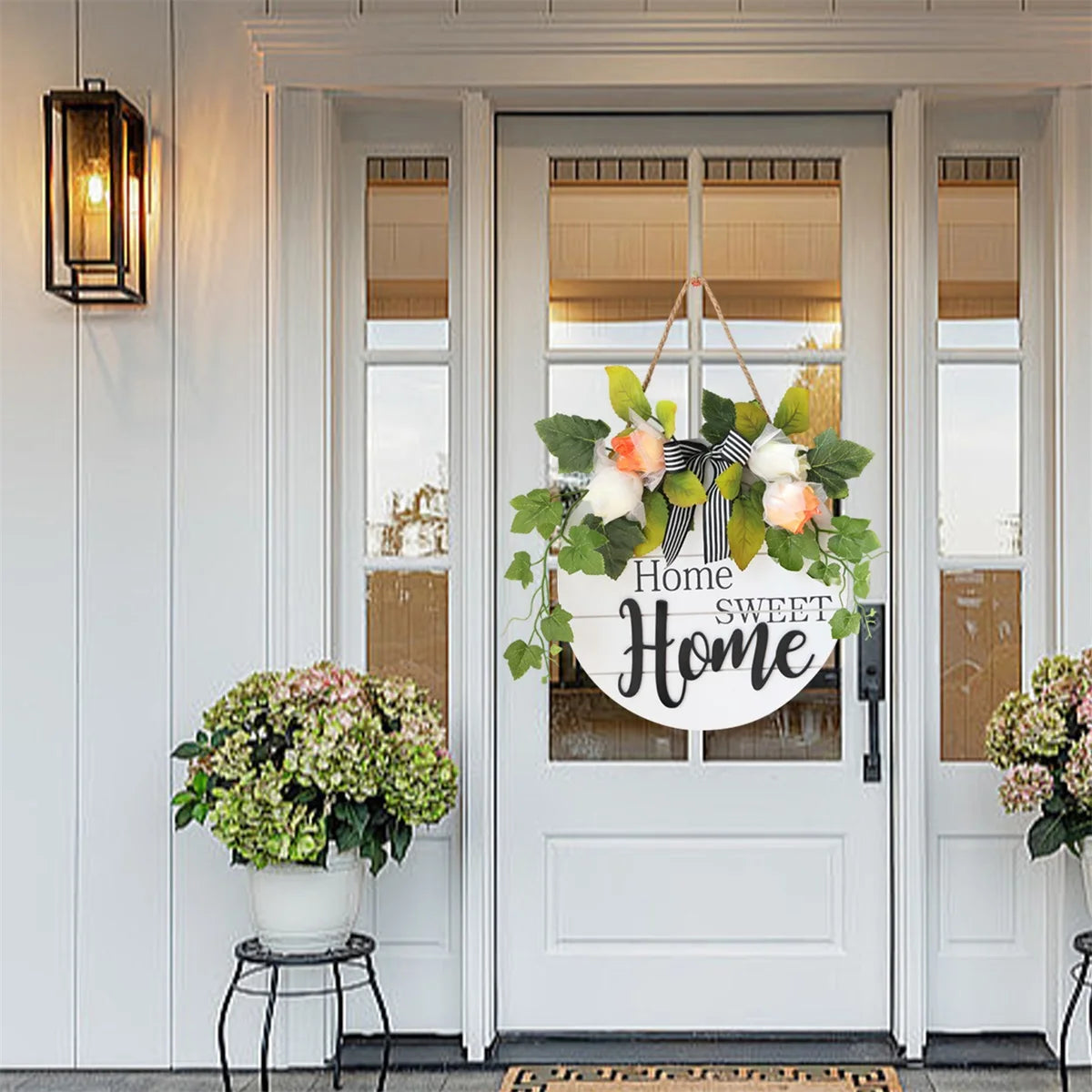 Rustic Wooden Welcome Sign with Flower Wreath