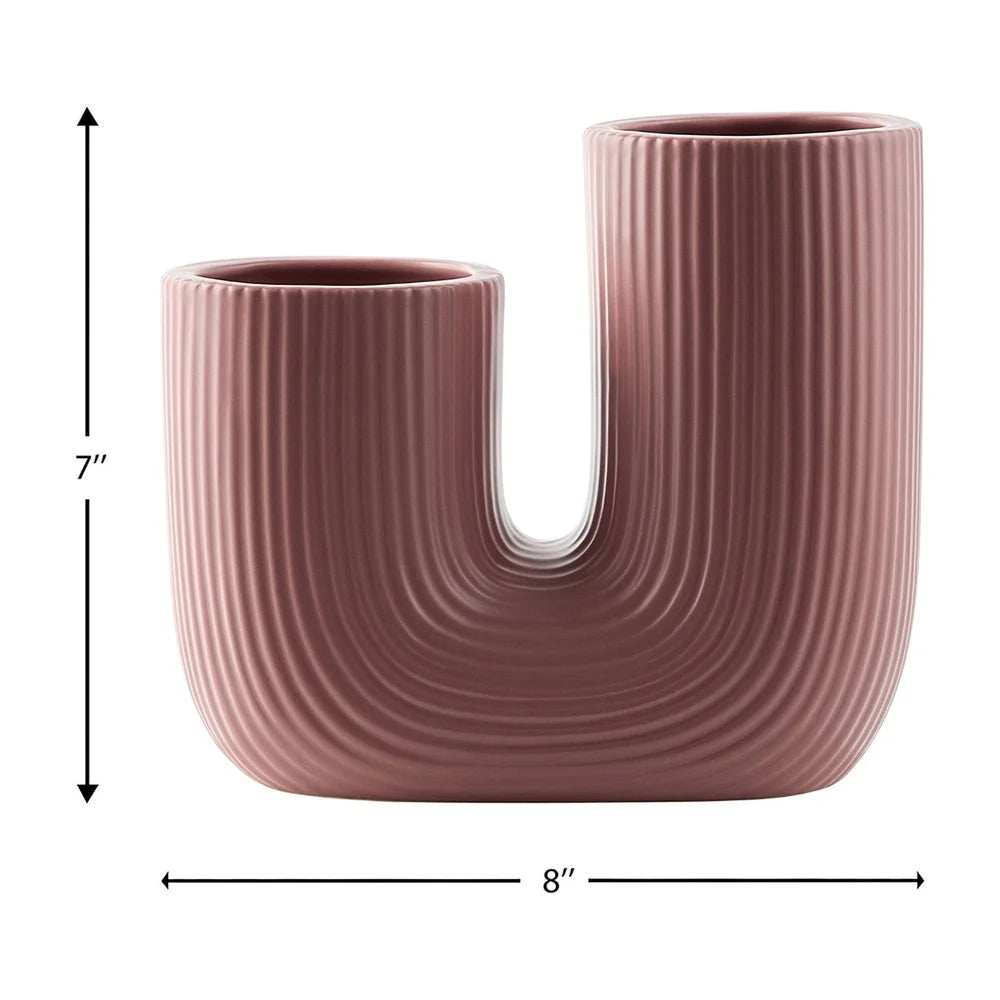 Fluted U-Shaped Ceramic Vase – Modern Decorative Accent for Home & Office