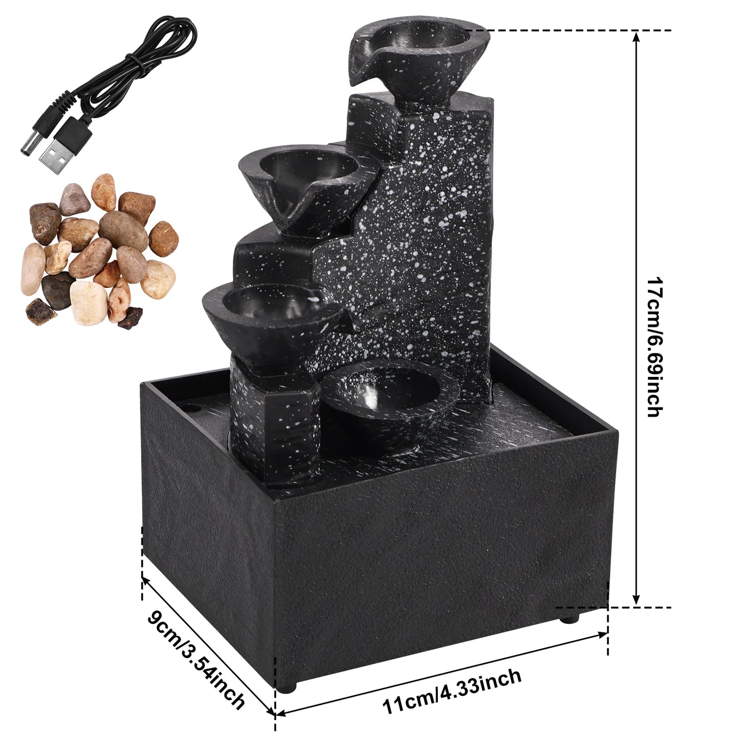 Art Waterfall Tabletop Fountain – Mini Zen Desktop Decor with LED Light & Pebbles