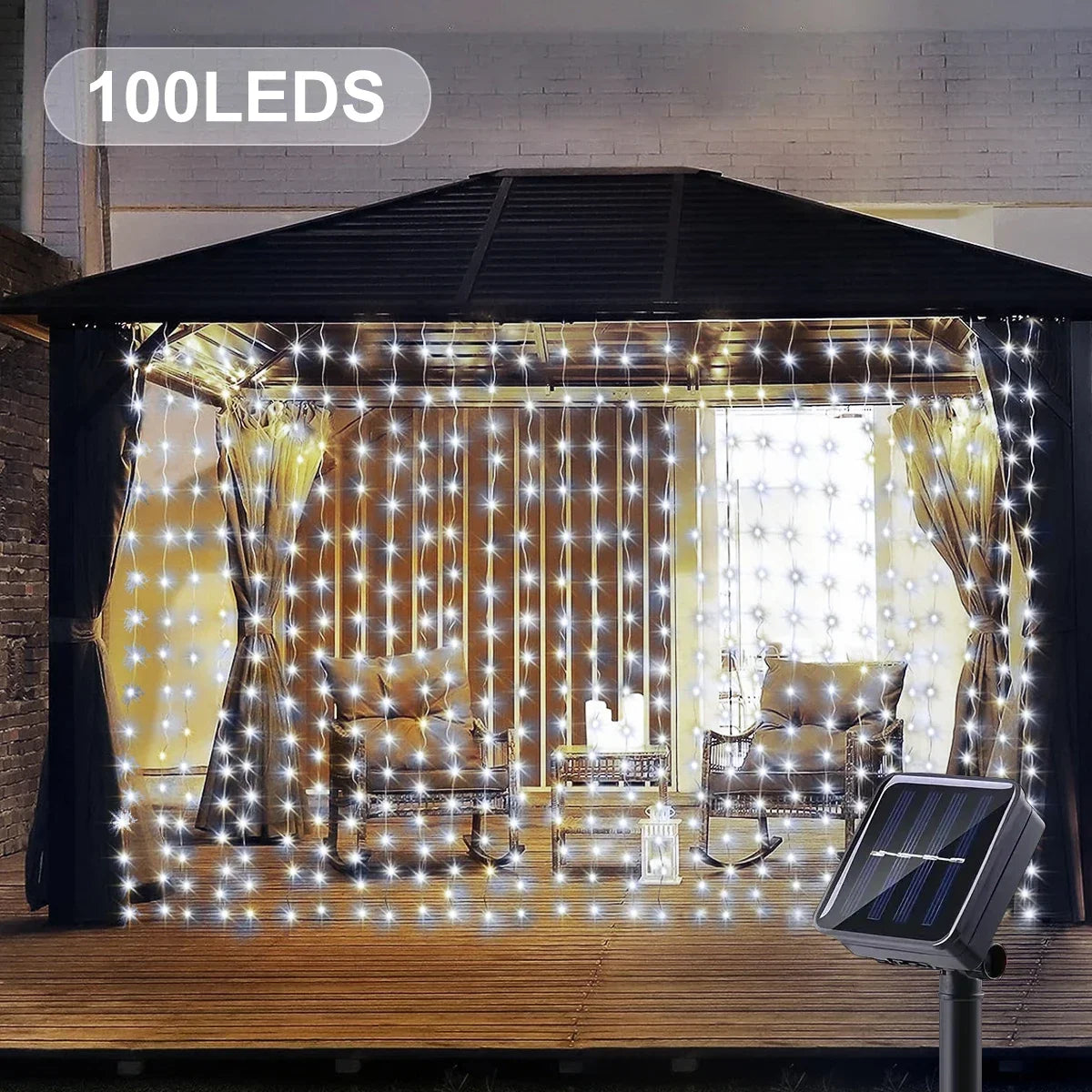 Solar Curtain String Lights – 8-Mode Outdoor Fairy Lights for Garden & Patio