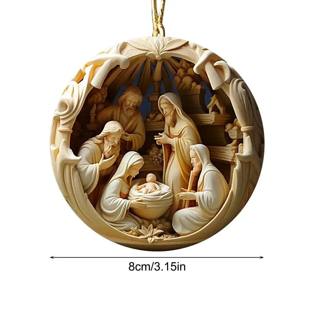 Nativity Scene Acrylic Christmas Ornaments – 5-Piece Jesus Christ Hanging Decor Set