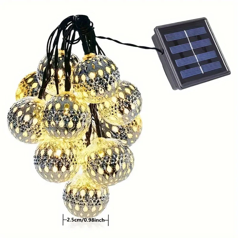 Solar Moroccan Metal String Lights – Colorful Outdoor Fairy Lights for Holidays