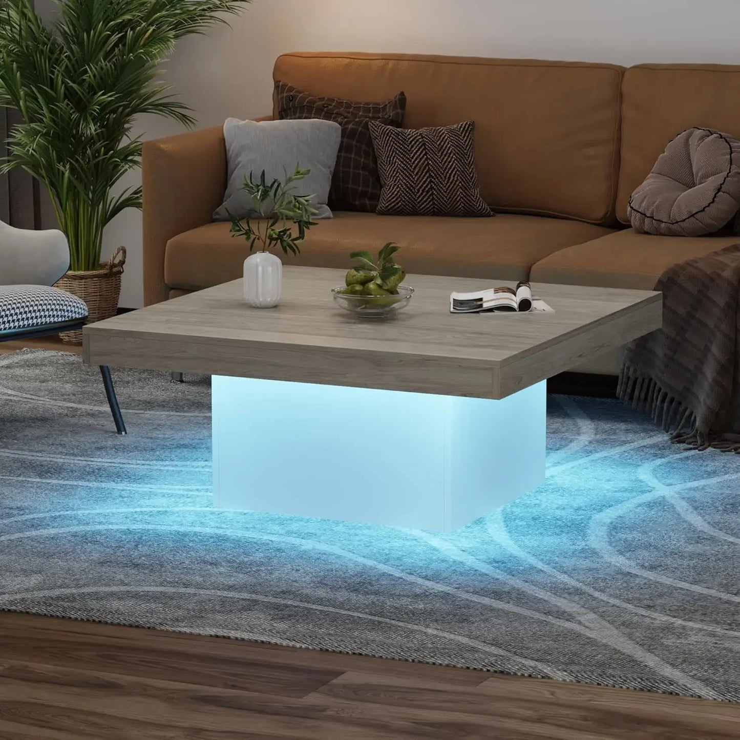 Modern LED Light Square Coffee Table for Living Room