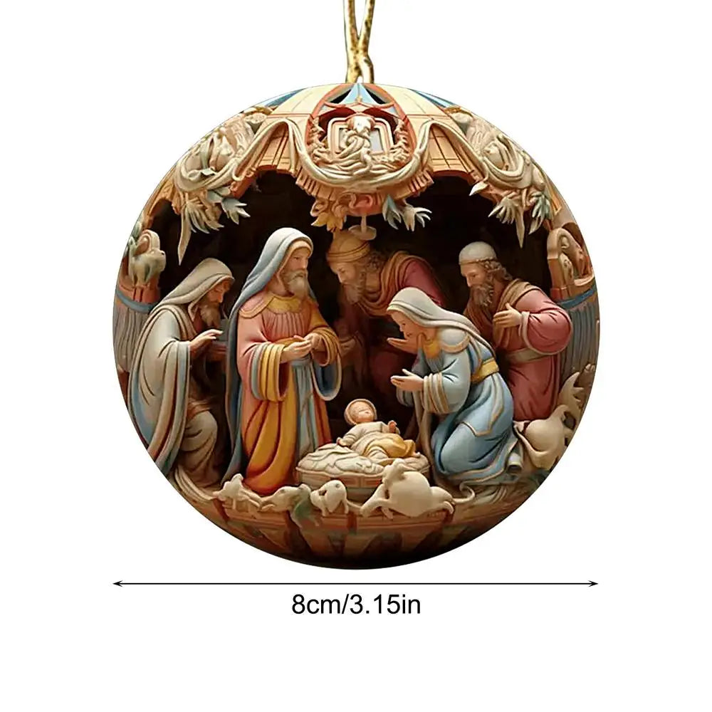 Nativity Scene Acrylic Christmas Ornaments – 5-Piece Jesus Christ Hanging Decor Set