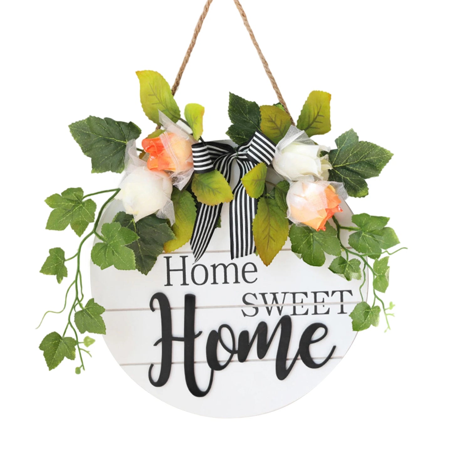Rustic Wooden Welcome Sign with Flower Wreath