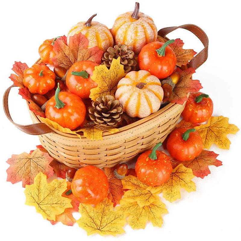 Autumn Harvest Artificial Pumpkin & Maple Leaf Set
