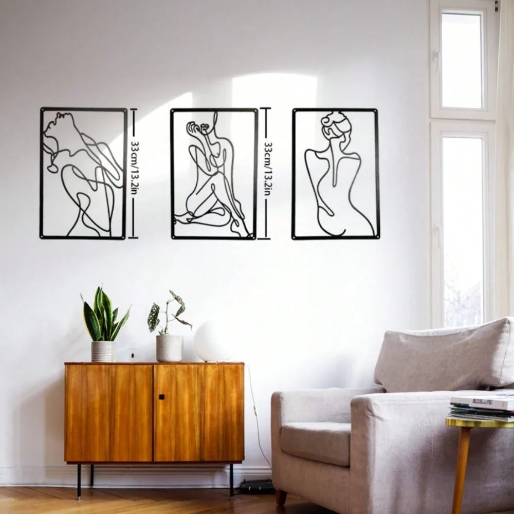 3PCS Metal Wall Sculptures – Minimalist Abstract Woman Line Art Set
