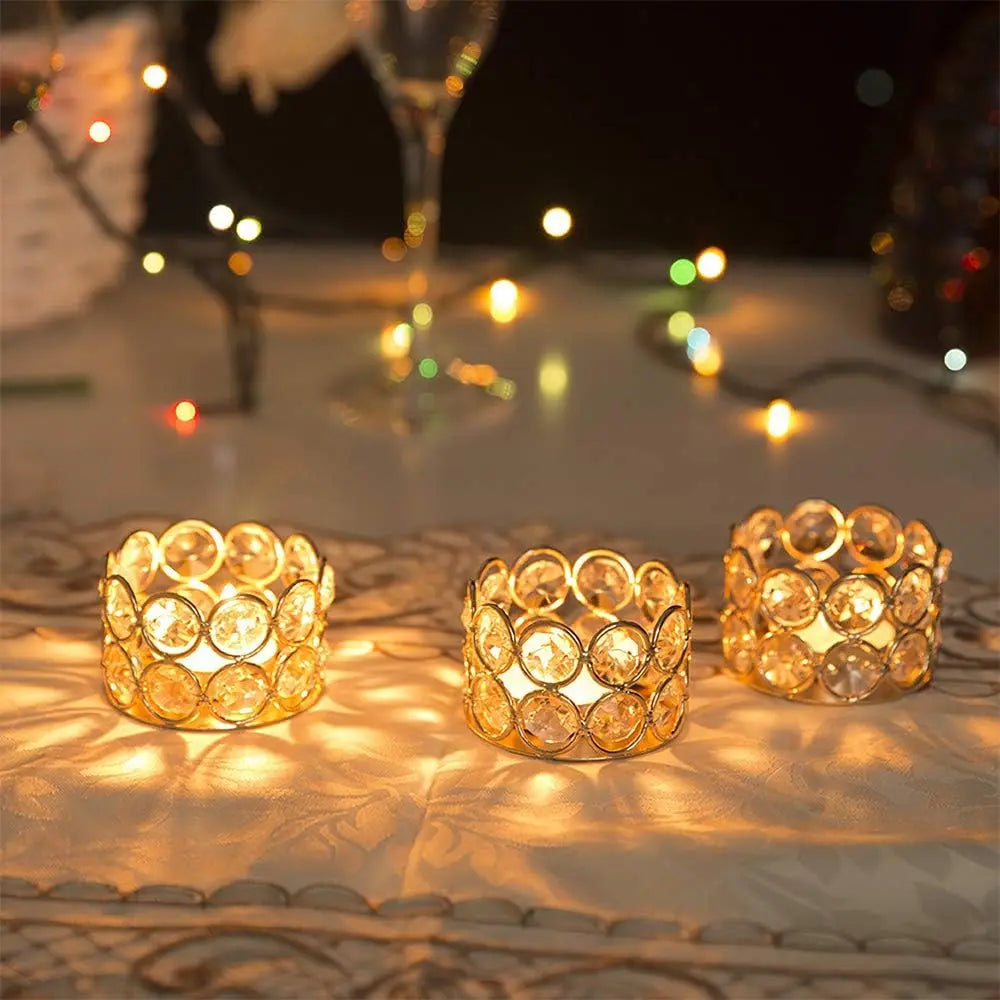 Gold Crystal Tea Light Candle Holders – 48PCS Elegant Wedding & Home Décor Set