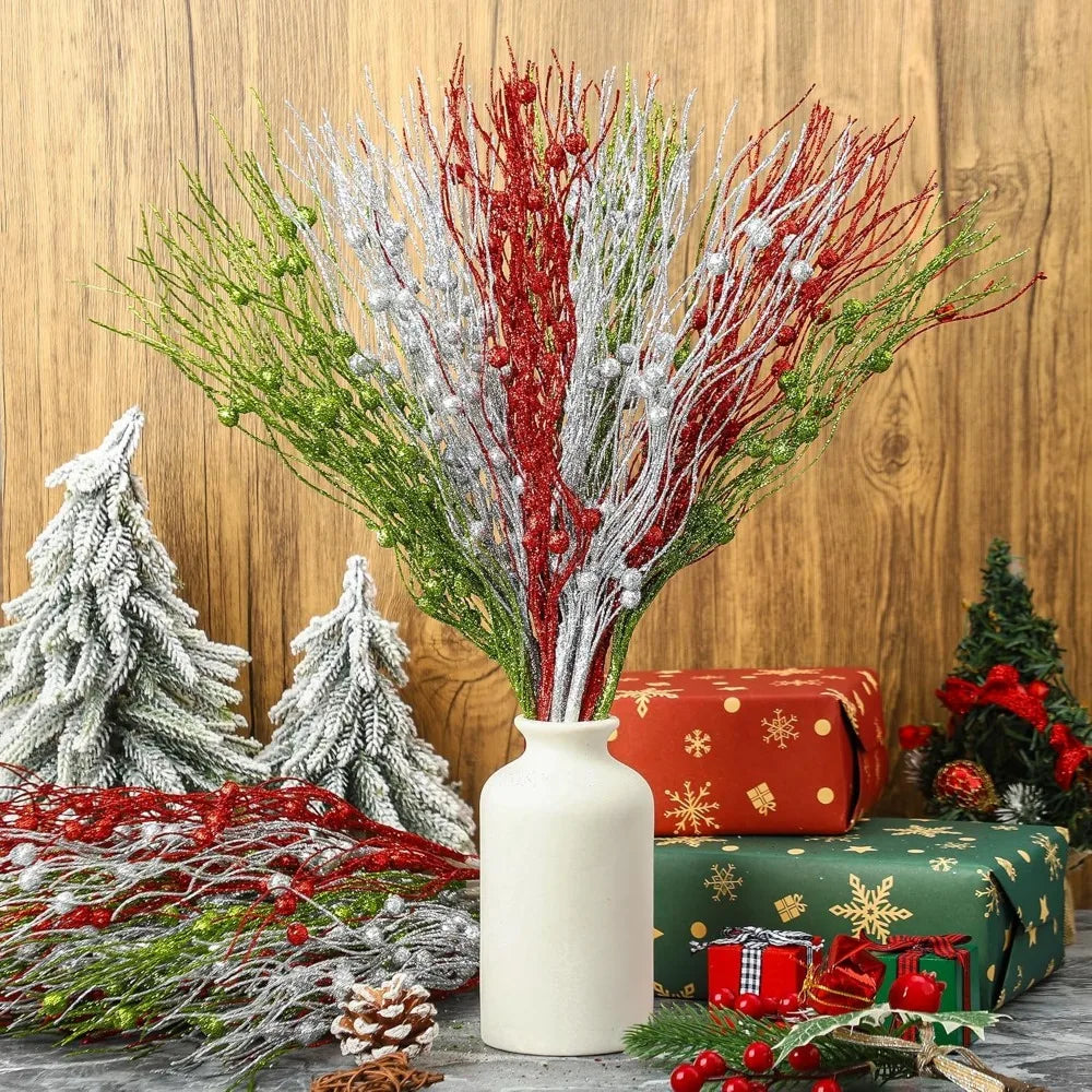 5Pcs Glitter Foam Berry Christmas Bouquet – Festive Artificial Floral Decoration
