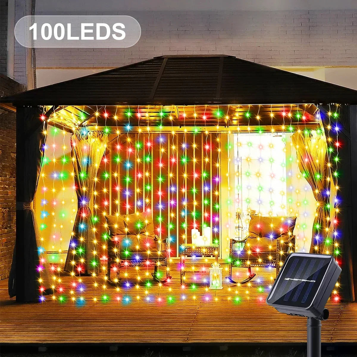 Solar Curtain String Lights – 8-Mode Outdoor Fairy Lights for Garden & Patio