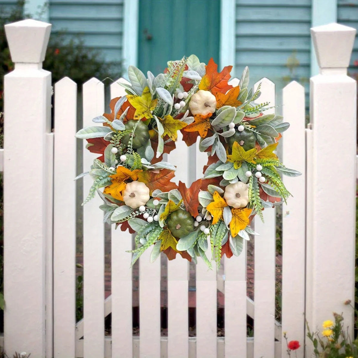 Thanksgiving Autumn Harvest Pumpkin Wreath – Rustic Front Door Welcome Decor