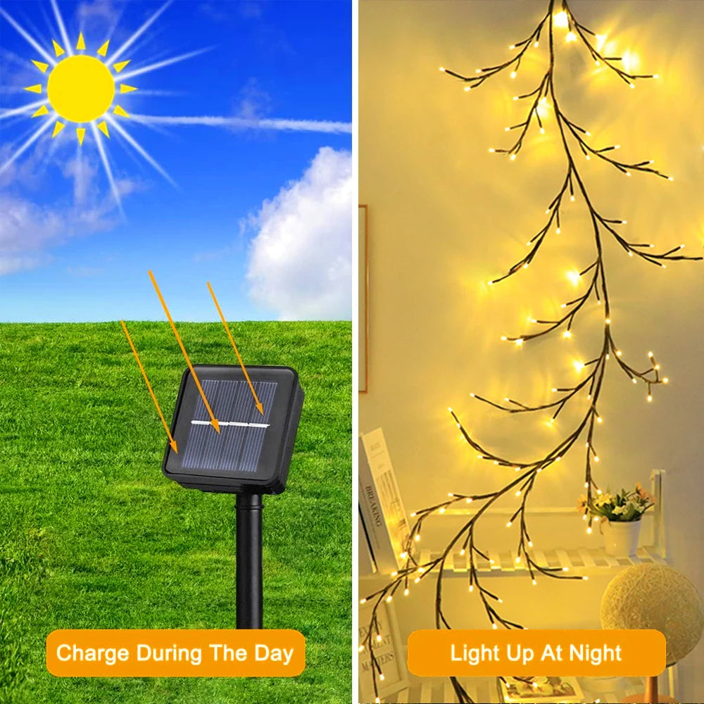 Solar LED Tree Branch String Lights – 96LED Outdoor Waterproof Garland