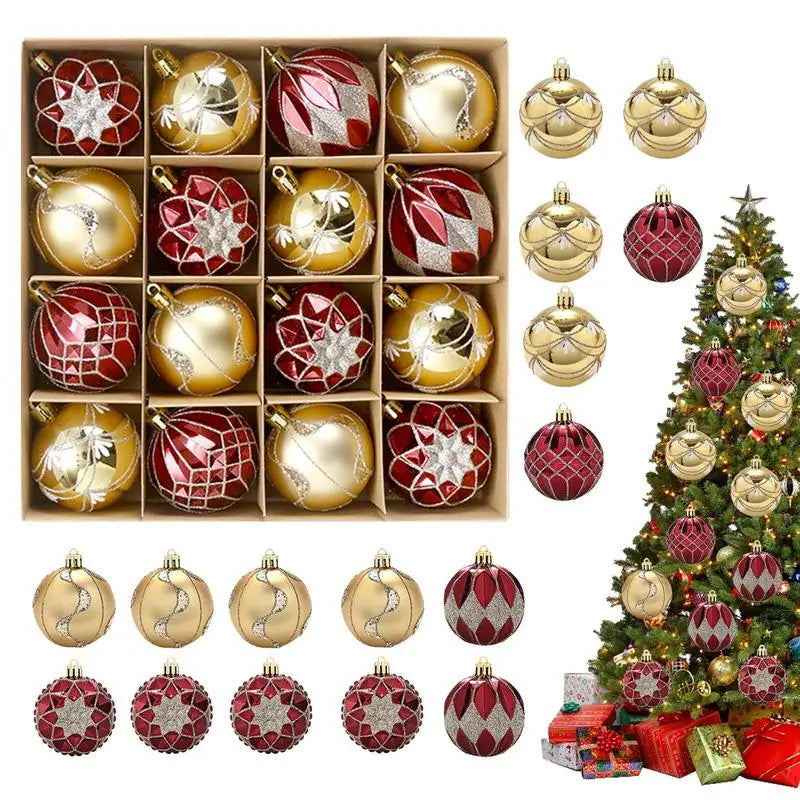 16PCS Christmas Tree Ball Ornaments – Bright Painted Decorations