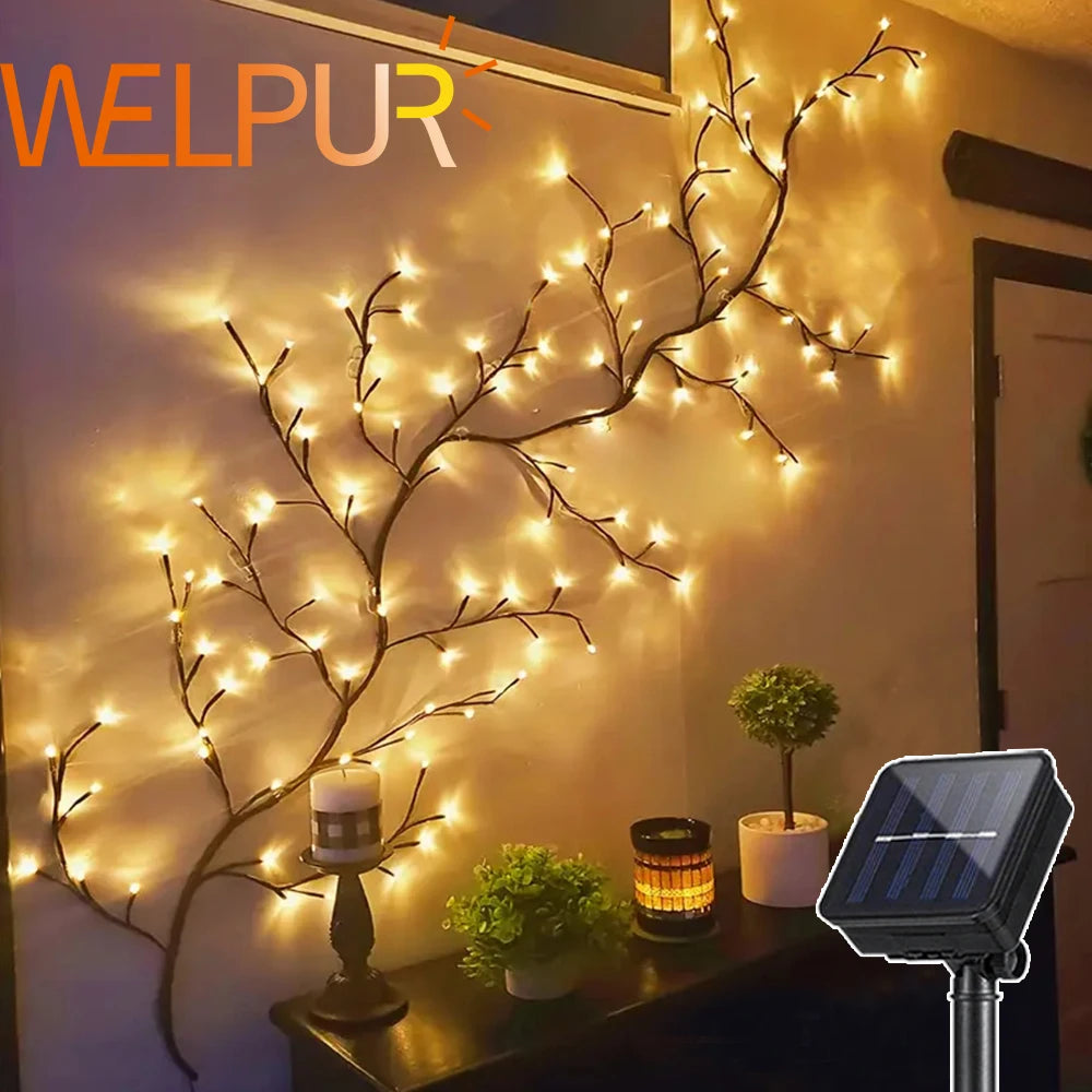 Solar LED Tree Branch String Lights – 96LED Outdoor Waterproof Garland