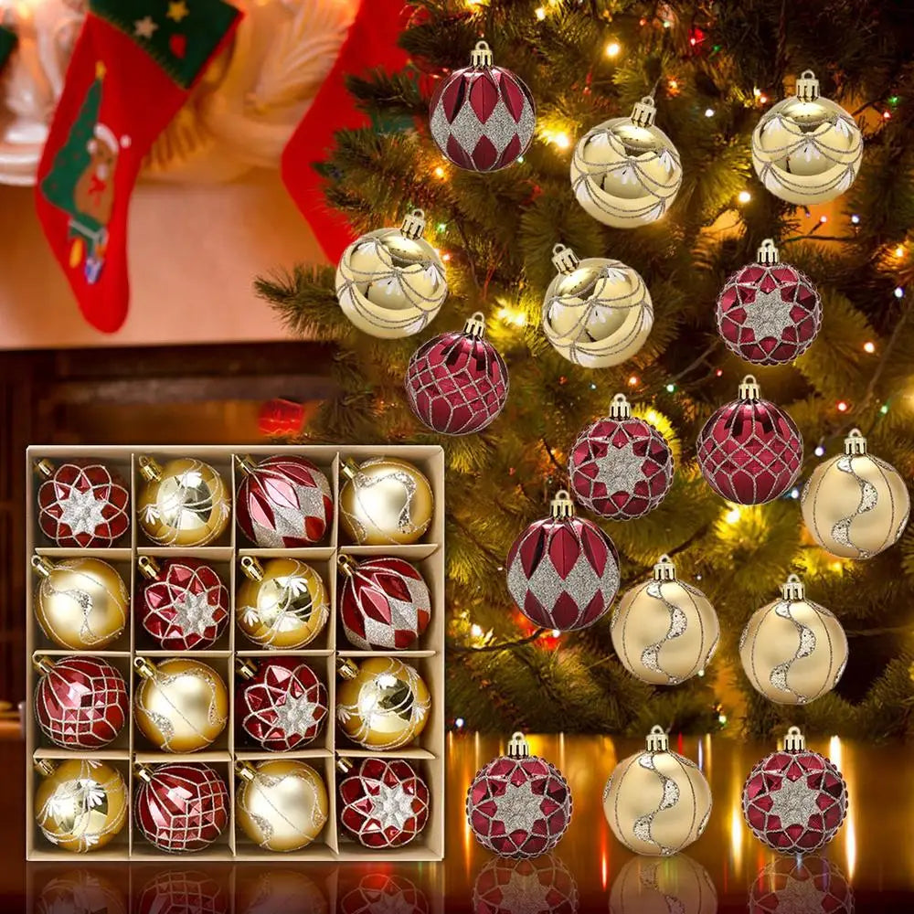 16PCS Christmas Tree Ball Ornaments – Bright Painted Decorations
