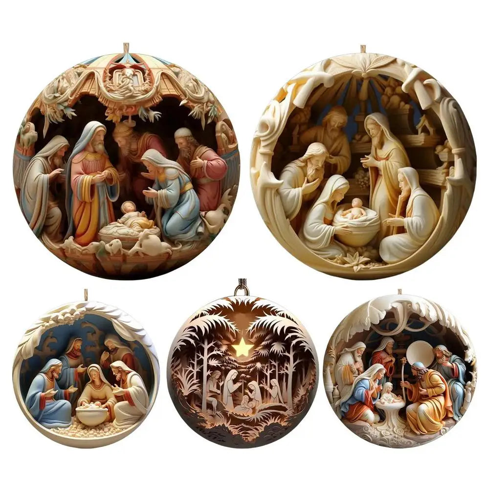 Nativity Scene Acrylic Christmas Ornaments – 5-Piece Jesus Christ Hanging Decor Set