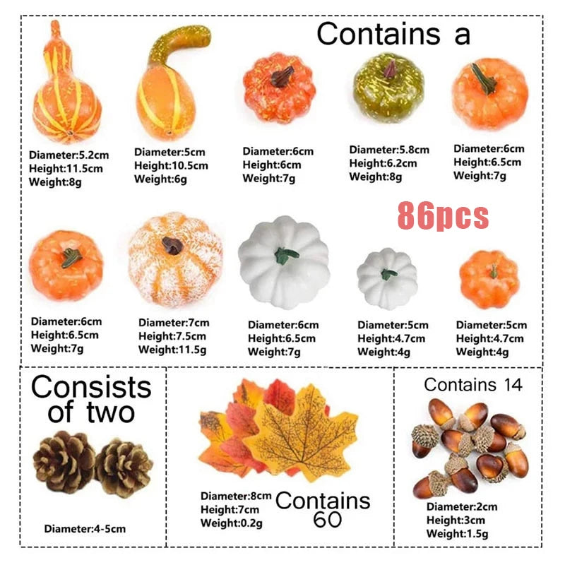 Autumn Harvest Artificial Pumpkin & Maple Leaf Set