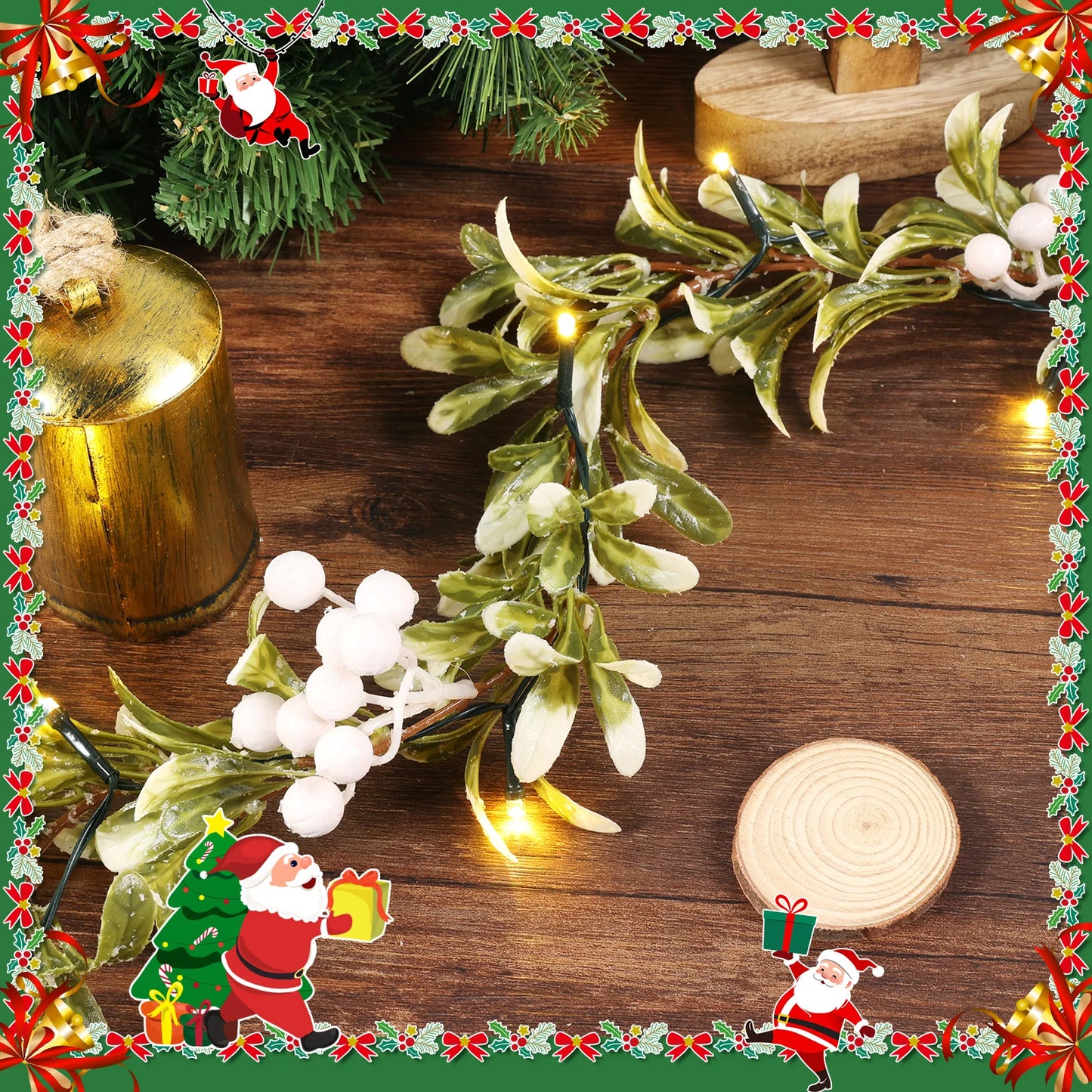 9.2FT Flocked Lighted Christmas Garland with White Berries & Snowflake Lights