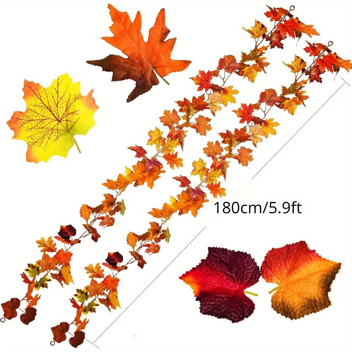 2-Pack Artificial Maple Leaf Garland – 11.8ft Fall Autumn Decoration