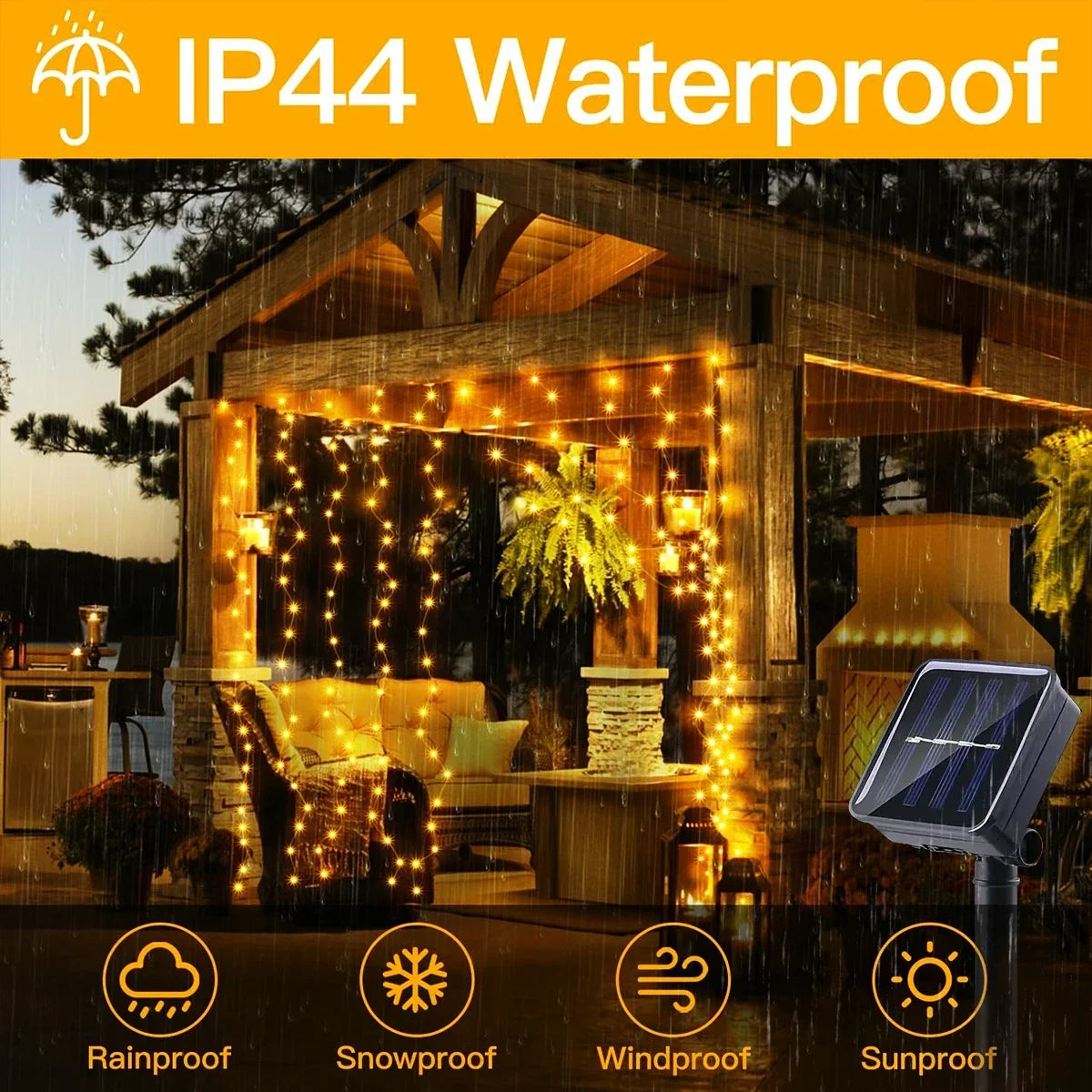 Solar Curtain String Lights – 8-Mode Outdoor Fairy Lights for Garden & Patio