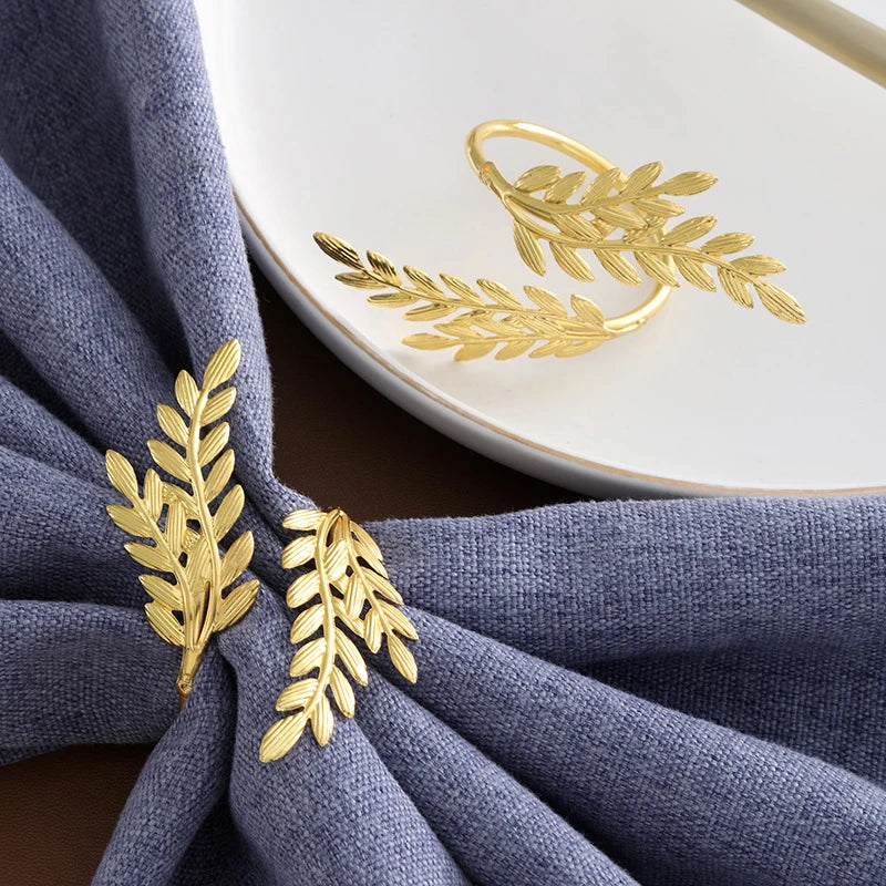 6Pcs Gold Wheat Napkin Rings Metal Leaf Napkin Holder