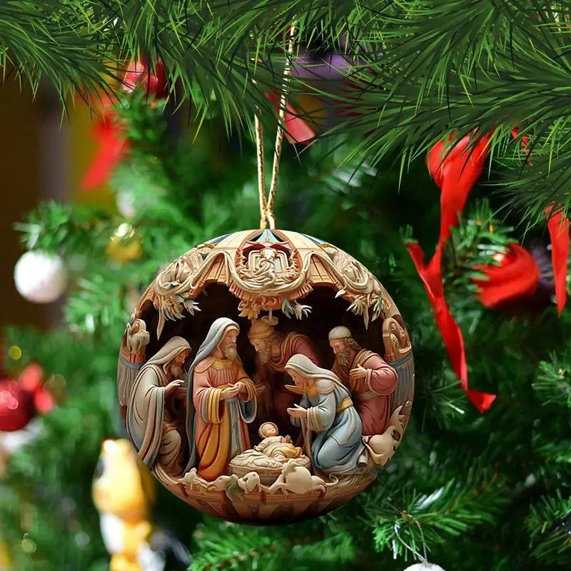 Nativity Scene Acrylic Christmas Ornaments – 5-Piece Jesus Christ Hanging Decor Set