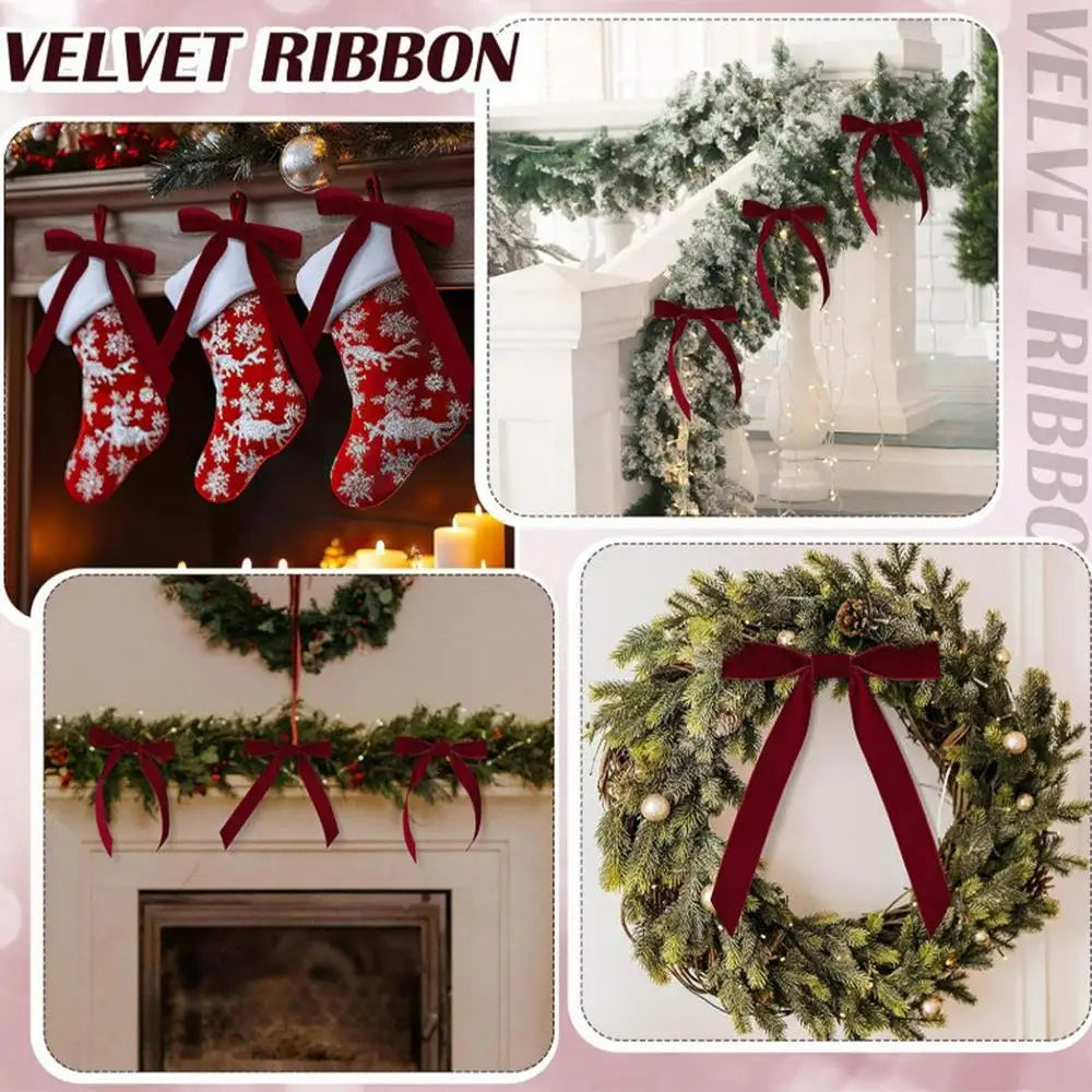 Velvet Red Christmas Wreath Bows – 12pcs Holiday Decoration Set