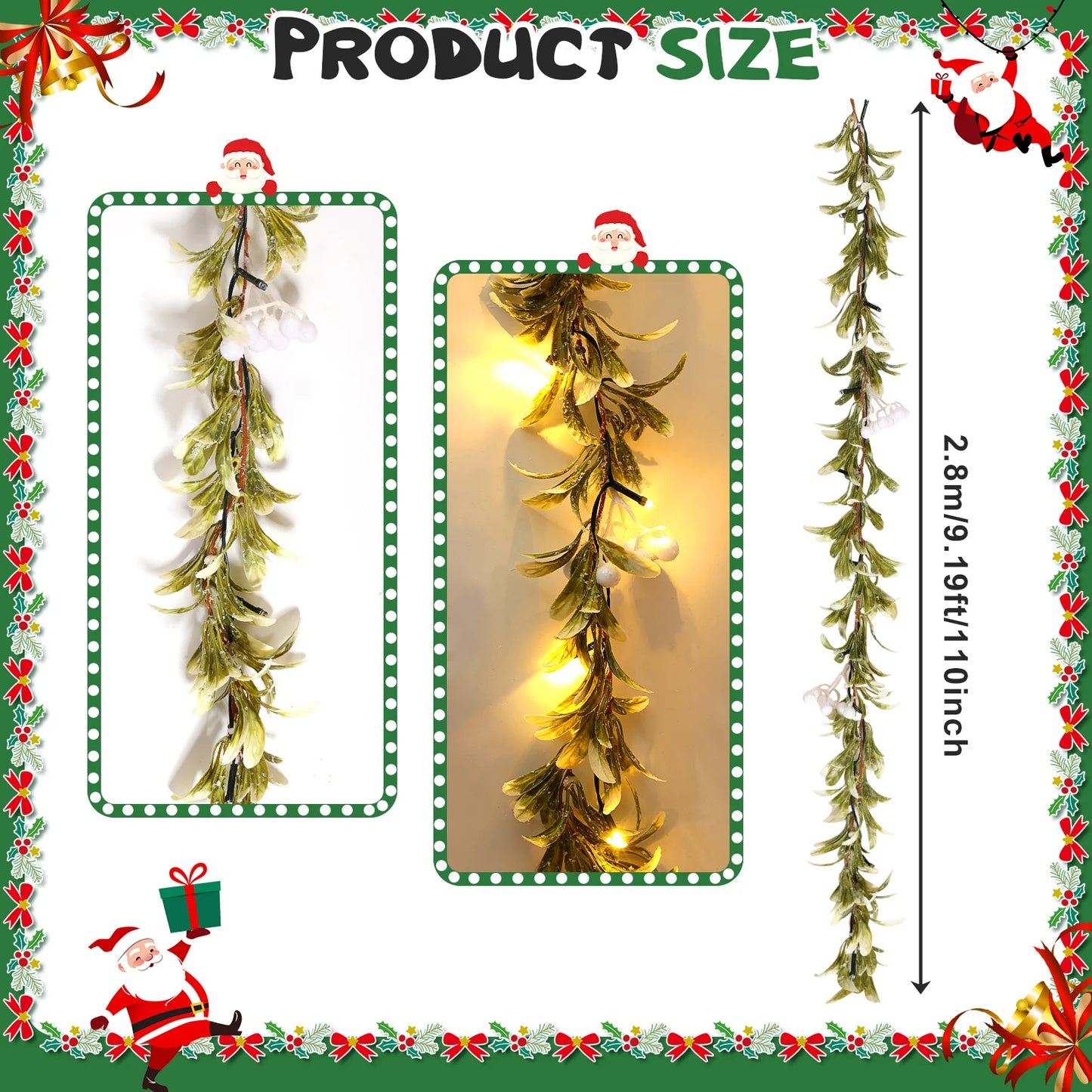9.2FT Flocked Lighted Christmas Garland with White Berries & Snowflake Lights