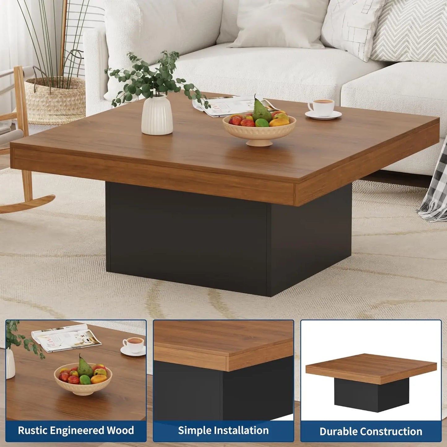 Modern LED Light Square Coffee Table for Living Room