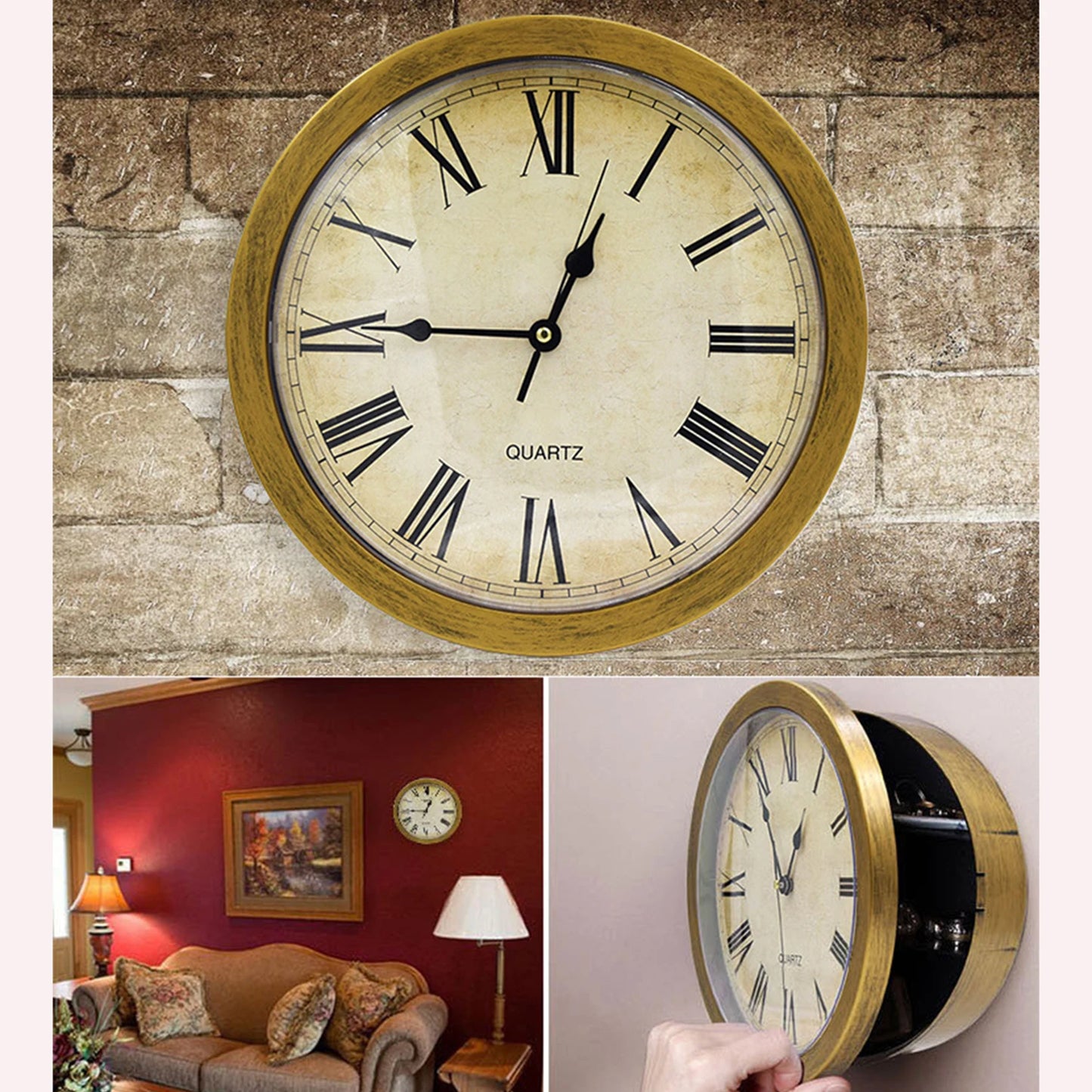 Hidden Storage Wall Clock with Secret Compartment