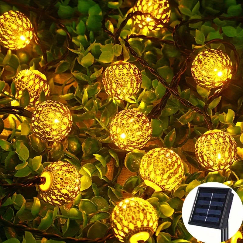 Solar Moroccan Metal String Lights – Colorful Outdoor Fairy Lights for Holidays