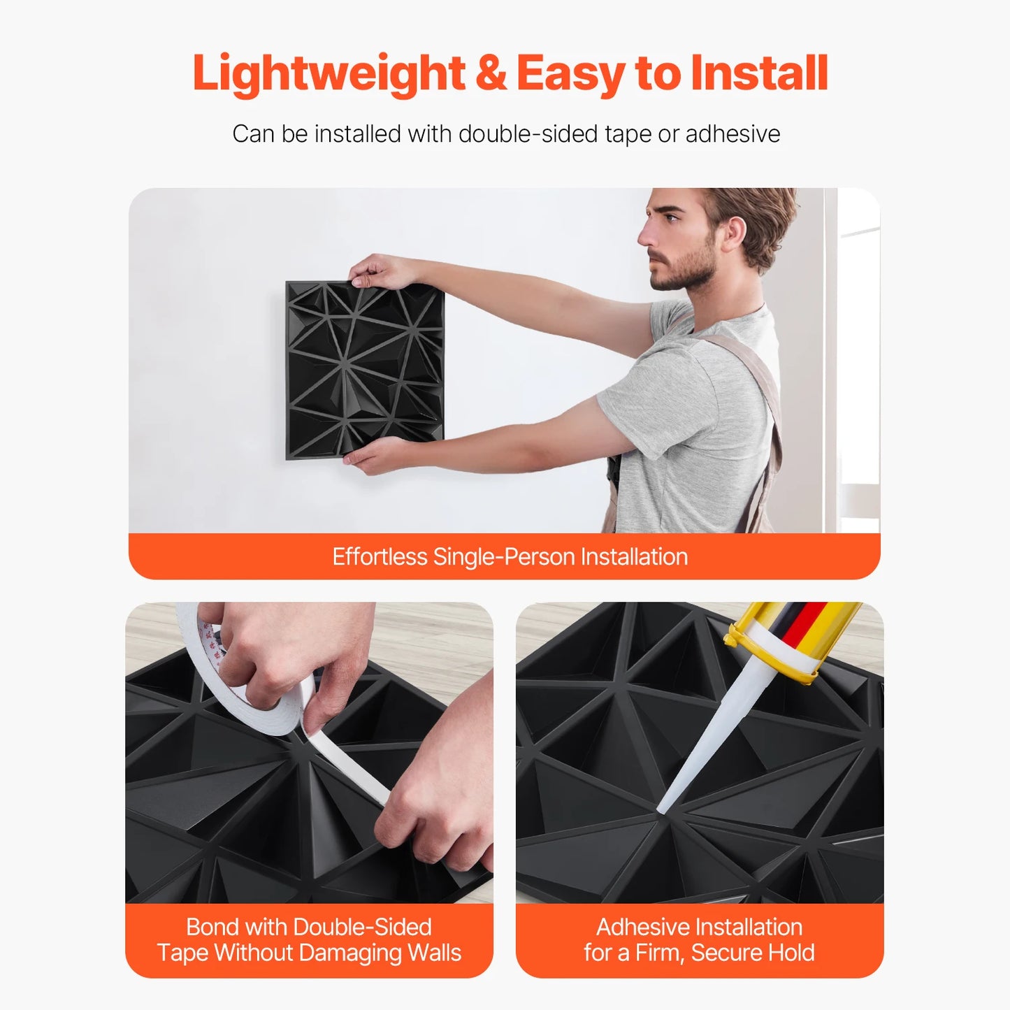 VEVOR 3D PVC Wall Panels – Modern Diamond Textured Tiles